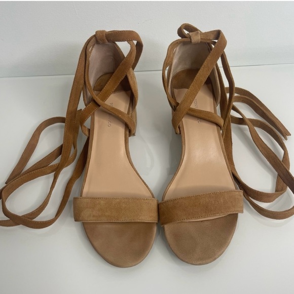 Tony Bianco Camel Brown Sued Ankle Wrap Block Heel Sandals - Picture 2 of 8
